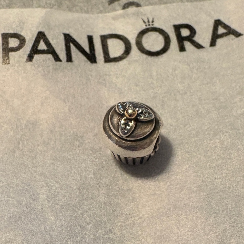 Authentic Pandora Sterling Silver & 14K gold Cupcake Charm